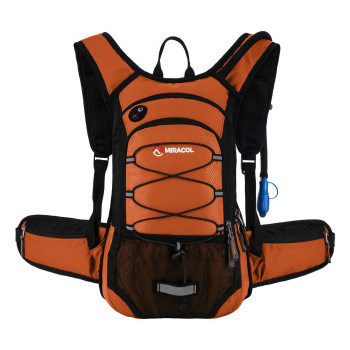 Hydration Pack Hiking Water Backpack - Miracol Hiking Backpack With 2L Bladder - Insulated Lightweight Hydration Backpack Dark Orange