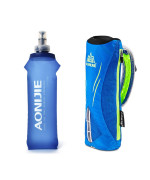 Geila Handheld Water Bottle For Running, 17 Oz Grip Handheld Bottle With Hand Strap Hydration Pack, Sport Soft Flask (Blue)