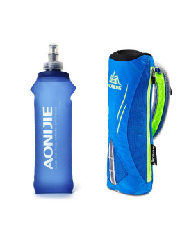 Geila Handheld Water Bottle For Running, 17 Oz Grip Handheld Bottle With Hand Strap Hydration Pack, Sport Soft Flask (Blue)