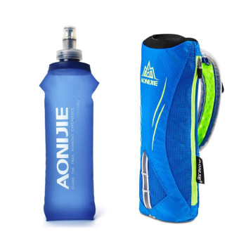 Geila Handheld Water Bottle For Running, 17 Oz Grip Handheld Bottle With Hand Strap Hydration Pack, Sport Soft Flask (Blue)