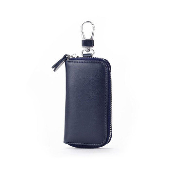 Unisex Mens Womens Premium Leather Car Key Holder Bag Keychain Case Wallet With 6 Hooks Zipper Closure, Royal Blue