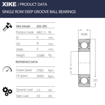 XiKe 10 Pcs 626-2RS Double Rubber Seal Bearings 6x19x6mm, Pre-Lubricated and Stable Performance and Cost Effective, Deep Groove Ball Bearings.