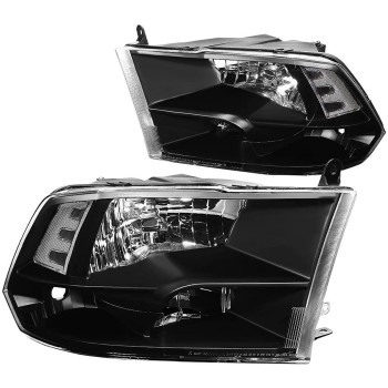 Dna Motoring Hl-Oh-Dr09Qua-Bk-Cl1 Black Housing Headlights Compatible With 10-18 Ram 1500-5500, Fit Dualquad Headlight Models, Not Fit To Models With Factory Projector Led Style