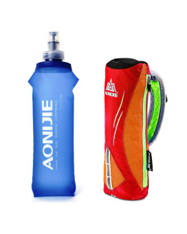 Geila Handheld Water Bottle For Running, 17 Oz Grip Handheld Bottle With Hand Strap Hydration Pack, Sport Soft Flask, Orange