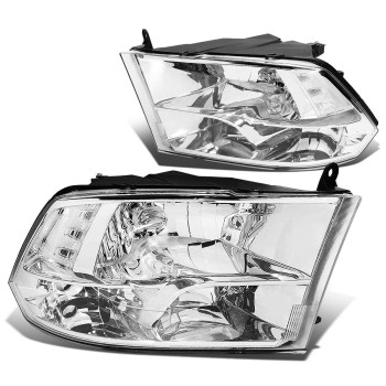 Dna Motoring Hl-Oh-Dr09Qua-Ch-Cl1 Chrome Housing Headlights Compatible With 10-18 Ram 1500-5500,Fit Dual Or Quad Headlight Models