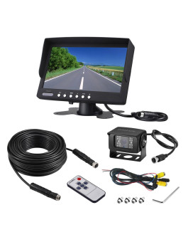 Truck Backup Camera Monitor Kit,Heavyduty Vehicle Waterproof Night Vision Wide Angle Rearview Cab Cam+7 Inch Screen+66Ft Extension Cable For Bus/Van/Fifth Wheel/Trailer/Rv/Camper/Pickup/(12V-24V)