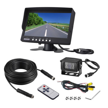 Truck Backup Camera Monitor Kit,Heavyduty Vehicle Waterproof Night Vision Wide Angle Rearview Cab Cam+7 Inch Screen+66Ft Extension Cable For Bus/Van/Fifth Wheel/Trailer/Rv/Camper/Pickup/(12V-24V)