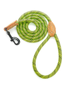 Mile High Life Mountain Climbing Dog Rope Leash With Heavy Duty Metal Sturdy Clasp Genuine Leather Tailored Connection With Strong Stitches (Lime Green, 48 Inch (Pack Of 1))