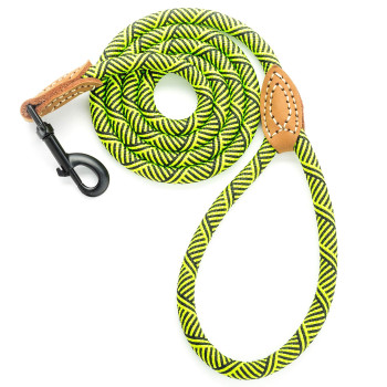 Mile High Life Mountain Climbing Dog Rope Leash With Heavy Duty Metal Sturdy Clasp Genuine Leather Tailored Connection With Strong Stitches (Lime Green, 48 Inch (Pack Of 1))