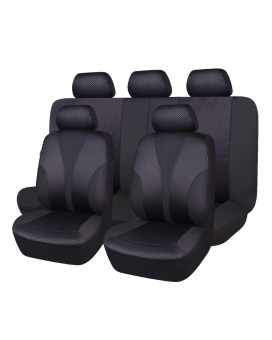 Flying Banner Car Seat Covers Full Cover Universal Fit Car Truck Suv Van Hot Stamp Breathable Rear Bench Split Polyester Fabric (Full Set -- Low Back -- Fabric, Black Black)