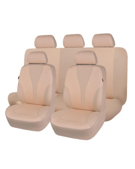 Flying Banner Car Seat Covers Full Cover Universal Fit Car Truck Suv Van Hot Stamp Breathable Rear Bench Split Polyester Fabric (Full Set -- Low Back -- Fabric, Beige Beige)