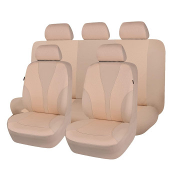 Flying Banner Car Seat Covers Full Cover Universal Fit Car Truck Suv Van Hot Stamp Breathable Rear Bench Split Polyester Fabric (Full Set -- Low Back -- Fabric, Beige Beige)