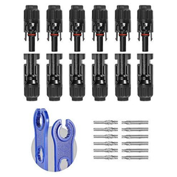 Bougerv 12 Pcs Solar Connectors With Spanners Solar Panel Cable Connectors 6 Pairs Male/Female(10Awg)