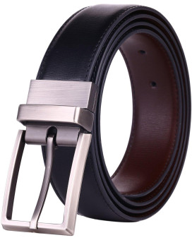 Beltox Fine Mens Dress Belt Leather Reversible 125 Wide Rotated Buckle Gift Box (26-28, Blackbrown)