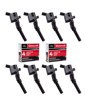 MAS Ignition Coil DG508 & Motorcraft Spark Plug SP479 compatible with Ford 4.6L 5.4L V8 DG457 DG472 DG491 CROWN VICTORIA EXPEDITION F-150 F-250 MUSTANG LINCOLN MERCURY EXPLORER (Set of 8)