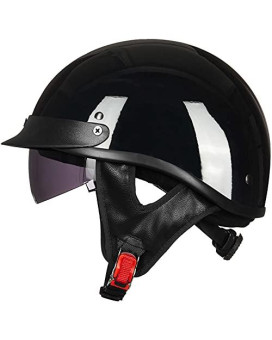 Ilm Half Helmet Motorcycle Open Face Sun Visor Quick Release Buckle Dot Approved Cycling Motocross Suits Men Women 205V (M, Gloss Black)