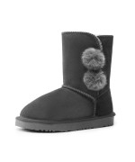 Dream Pairs Boys Girls Shorty-Pompom Sand Sheepskin Fur Winter Snow Boots Grey Size 2 Little Kid