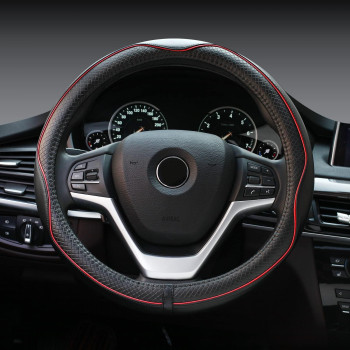 Rueesh Microfiber Leather Steering Wheel Cover Anti-Slip Matte Finish Auto Car Wheel Cover Universal 15 Inch Wheel Cover For Car Embossing Pattern Red Line