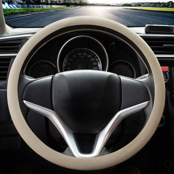 Spurtar Steering Wheel Cover 14-15 Anti-Slip Car Steering Wheel Protector, Soft Odorless Silicone Leather Texture Steering Cover, Great Grip Cover For Steering Wheel, Beige