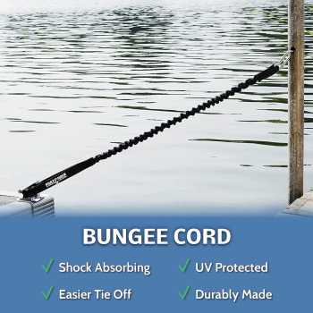 Boat Lines & Dock Ties - Boat Dock Tie Bungee Cords, 24 Hooked Ends, Uv Protected Bungee Cords - Set Of 2 - Made In Usa (Black)