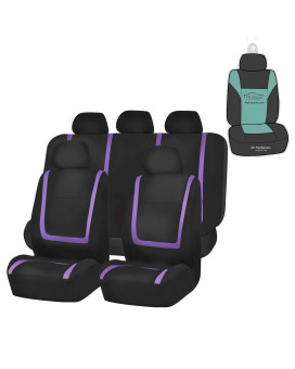 Fh Group Car Seat Covers Unique Flat Cloth Full Set Automotive Seat Covers Front Set And Rear Solid Bench Purple Black Seat Covers W Gift Universal Fit Interior Accessories For Cars Trucks And Suvs