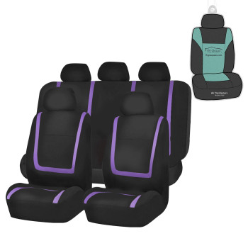 Fh Group Car Seat Covers Unique Flat Cloth Full Set Automotive Seat Covers Front Set And Rear Solid Bench Purple Black Seat Covers W Gift Universal Fit Interior Accessories For Cars Trucks And Suvs