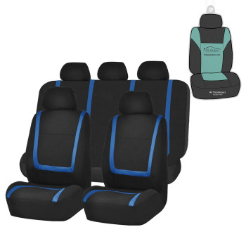 Fh Group Car Seat Covers Unique Flat Cloth Full Set Automotive Seat Covers Front Set And Rear Solid Bench Blue Black Seat Covers W Gift Universal Fit Interior Accessories For Cars Trucks And Suvs