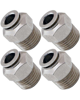 Vixen Air 1/2" NPT Male Push to Connect (PTC) Straight Pneumatic Fitting for 3/8" OD Hose - Bundle of Four Fittings VXA7123-4