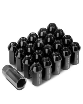 Dna Motoring Ln-Ztl-9019-15-Bk 20Pcs M12 X 1.5 Close End Wheel Lug Nuts Wdeep Drive Extension Adapter, 25Mm Od50Mm H, Black