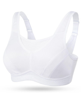 Wingslove Womens Full Coverage High Impact Wirefree Workout Non Padded Sports Bra Bounce Control (White,38Dd)