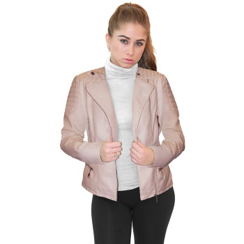 Olivia Miller Womens Faux Leather Zip Up Moto Biker Jk5207S Dusty Rose S