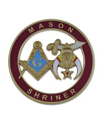 Mason Shriner Masonic Auto Emblem - [Burgundy & Gold][3 Diameter]
