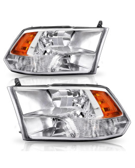 Autosaver88 Headlight Assembly Compatible With 2009-2018 Dodge Ram 15002010-2018 Dodge Ram 2500 35002019-2022 Ram 1500 Classic Pickup Quad Chrome Housing With Daytime Running Lamps