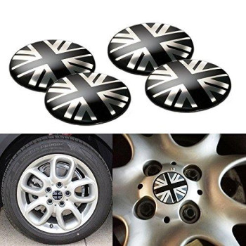 Xotic Tech 4X Union Jack Uk Flag Style Wheel Center Cap Covers Compatible With Mini Coopers R50 R51 R52 R53 R55 R56 R57 R58 R59 R60 R61 F55 F56, Etc (Black/Grey)