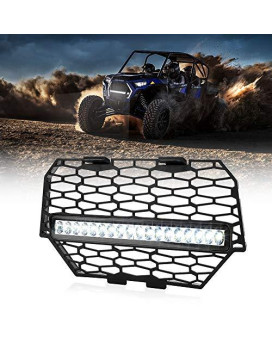 Rzr 1000 Front Lower Mesh Grill, Kemimoto Black Mesh Grill With Led Light Bar Compatible With Polaris Rzr Xp 1000/900 2014-2018 (Light Bar Included) 5439788-2