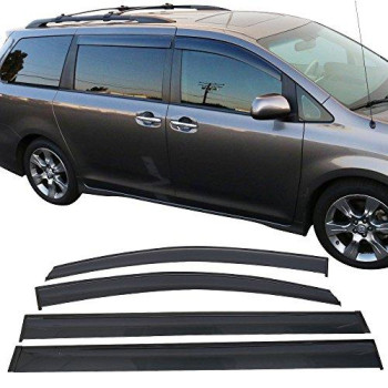 Window Visor Compatible With 2011-2017 Toyota Sienna, Injection Polycarbonate Window Visor Rain Guard Shade By Ikon Motorsports, 2012 2013 2014 2015