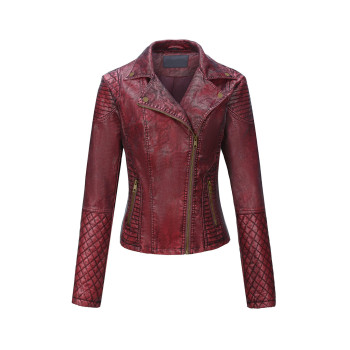 Bellivera Faux Leather Short Jacket, Women Spring Fall Clothes Trendy Retro Frosted Moto Biker Casual Coat 17909 Red Xl