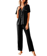 Avidlove Womens Comfort Pajama Set Short-Sleeve With Long Pjs Pants Soft Sleepwear, Xx-Large, Black Pj