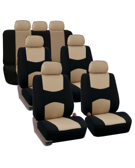 Fh Group Flat Cloth Full Set Car Seat Covers Three Row 7 Passenger Set - Universal Fit For Cars, Trucks Suvs (Beige) Fb050217