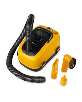 Wagan El7205 12V Wet/Dry Auto Vacuum Cleaner For Vehicles With 40-Inch Flexible Hose And 3 Nozzles, Inflate Function For Pool Toys, Air Mattress, Yellow, Black