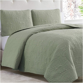 Mellanni Bedspread Coverlet Set - Bedding Cover With Shams - Ultrasonic Quilting Technology - 3 Piece Oversized Fullqueen Size Quilt Set - Bedspreads Coverlets (Fullqueen, Olive Green)