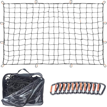 Cargo Net For Roof Rack - 22 X 38 Inch, Heavy-Duty, Mesh Square Bungee Netting With 12 Black Clips And Storage Bag - Holds Small And Large Loads