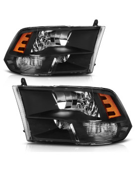 Autosaver88 Headlight Assembly Compatible With 2009-2018 Dodge Ram 1500 2500 3500 Pickup 2019-2022 Ram 1500 Classic Replacement Headlamp Black Housing Clear Lens (Only For Quad Models)