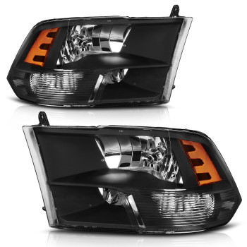 Autosaver88 Headlight Assembly Compatible With 2009-2018 Dodge Ram 1500 2500 3500 Pickup 2019-2022 Ram 1500 Classic Replacement Headlamp Black Housing Clear Lens (Only For Quad Models)