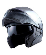 1Storm Motorcycle Modular Full Face Helmet Flip Up Dual Visor Sun Shield: Hb89 Carbon Fiber Black