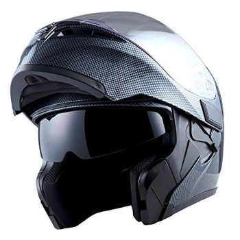 1Storm Motorcycle Modular Full Face Helmet Flip Up Dual Visor Sun Shield: Hb89 Carbon Fiber Black