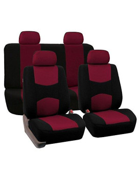 Fh Group Bright Flat Cloth Full Set Car Seat Covers, Burgundyblack- Fit Most Car, Truck, Suv, Or Van