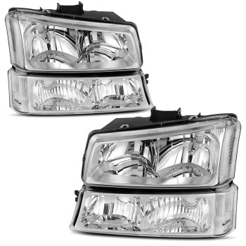 Autosaver88 Headlight Assembly Compatible With 2003 2004 2005 2006 Chevy Silverado Avalanche 150025003500 Headlamp (Chrome Housing Clear Reflector)