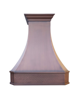 Sinda Hammered Copper Kitchen Oven Hood With Efficient Range Hood Insert, 30Wx36H, H3Sli3036