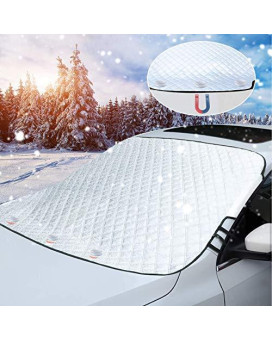 Tevlaphee Windshield Cover For Ice And Snow, Windshield Snow Cover, Car Windshield Snow Cover, Fits Most Cars Trucks Vans Suvs, Embedded Magnets